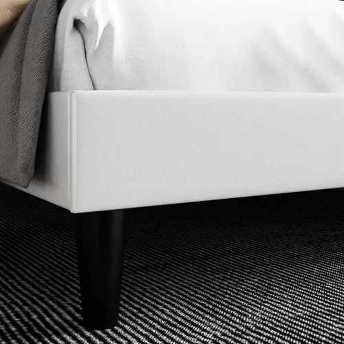 Vista 8 de SHA CERLIN Base de cama de plataforma tamaño matrimonial con cabecero copetudo, base de colchón tapizada de piel sintética, soporte de tablillas