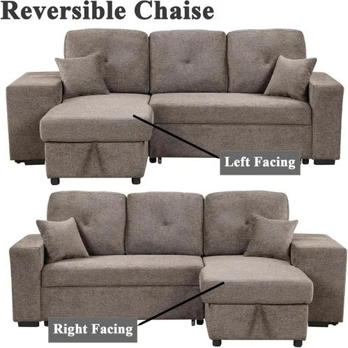 Vista 4 de Sofá cama de 95 pulgadas, sofá cama en forma de L de 3 plazas con diván de almacenamiento, sofá cama convertible extraíble, sofá cama seccional