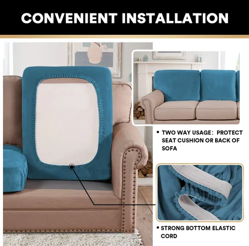 Vista 5 de PrinceDeco Fundas de cojín para sofá, funda elástica y lavable, funda de cojín ajustable de tela de terciopelo antideslizante, protector de muebles