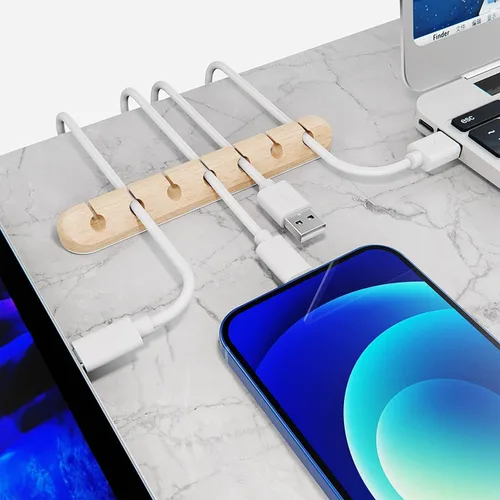 Vista 2 de SOULWIT Clips de soporte para cables, paquete de 3 clips organizadores de cables de silicona autoadhesivos para escritorio, cable de carga USB