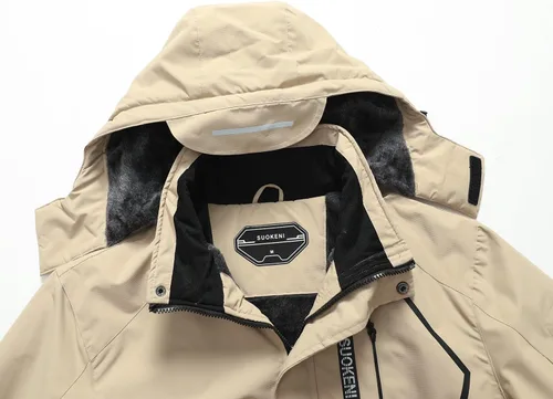 Vista 4 de Chaqueta de esquí impermeable con capucha para hombre, abrigo cálido de nieve para el invierno