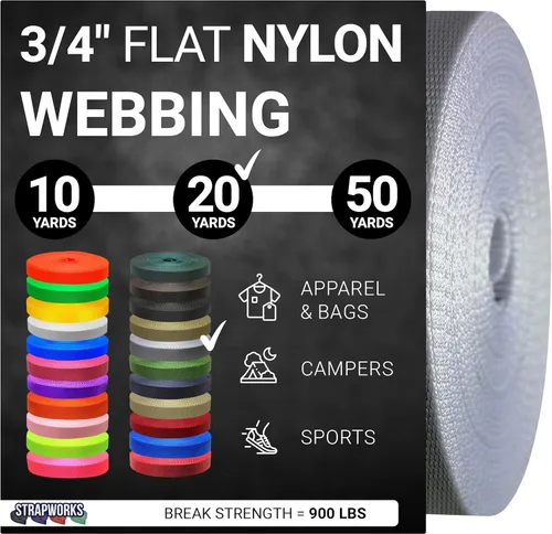 Vista 32 de Strapworks Rollo de correa de nailon resistente de 3/4 pulgadas para cinturón, mochila, eslinga, collar, correa, correas y más, 10, 20 o 50 yardas