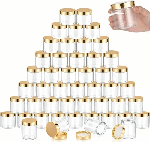 Vista 10 de SATINIOR 100 tarros de plástico con tapas, recipientes pequeños, tapas de boca ancha, pequeños recipientes de plástico para loción, crema, diamantes