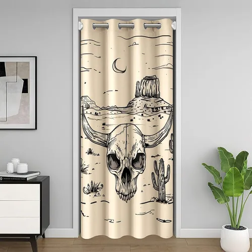 jejeloiu Cow Skull Door Curtain for Doorway Privacy 34x80 Inch 1 Panel Kids Longhorn Skull Closet Cover for Boys Girls Teens Western Desert Room