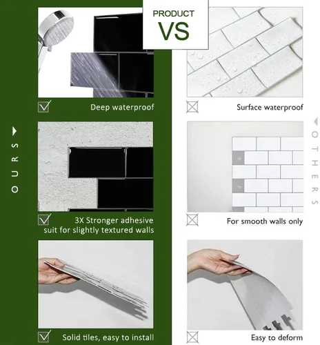 Vista 5 de STICKGOO Azulejos de Subway de 10 Hojas para Despegar y Pegar para Salpicadero, Azulejos de Vinilo Autoadhesivos Negros para Pared, Salpicadero
