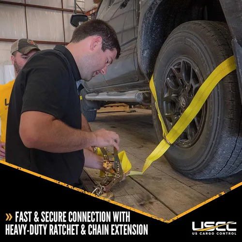 Vista 7 de US Cargo Control Redes de ruedas de montaje lateral con trinquete y extensión de cadena (paquete de 4), correas de amarre para neumáticos de 14
