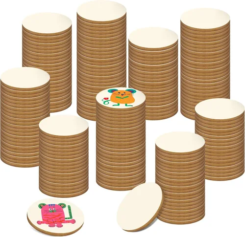 Vista 12 de 100 piezas de círculos de madera sin terminar - disco redondo de 1 pulgada en blanco, adornos de madera natural cortados para decoración