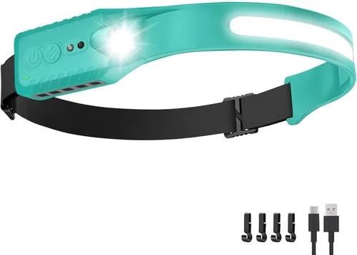 Vista 12 de Nessciera Linterna frontal LED recargable (rojo), 400 lúmenes, haz ancho de 230°, USB-C, IPX4, 5 modos, ligero, diadema ajustable; clips para casco