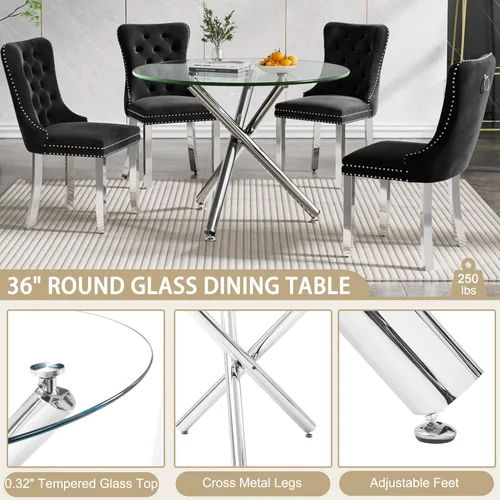 Vista 147 de Mesa de comedor redonda de 36 pulgadas para 4, mesas de cocina y comedor de cristal, moderna mesa de comedor circular con mesa de vidrio templado
