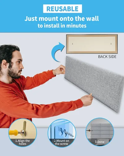 Vista 4 de Cabecero Art3d tapizado de altura ajustable para cama doble Queen King Size en blanco, negro y gris