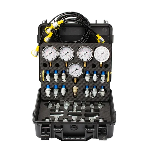 Kit de prueba de presión hidráulica para excavadora, incluye 13 acoplamientos y 14 conectores en T, 6 mangueras de prueba, 5 medidores de presión