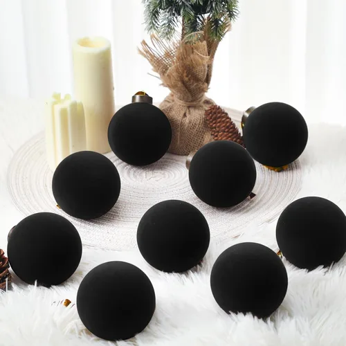 Vista 5 de Liliful 15 bolas de Navidad de terciopelo a granel, adornos flocados para árbol de Navidad, adornos decorativos de plástico para colgar