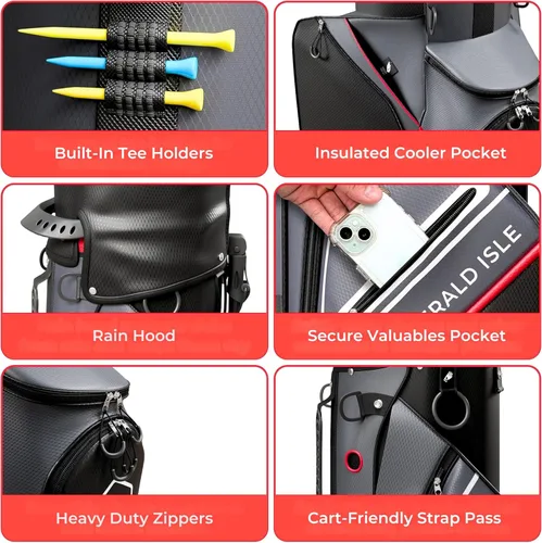 Vista 5 de Emerald Isle Bolsa de Golf de Pie con Divisor de Longitud Completa de 14 Vías, Bolsa de Transporte Resistente con Capucha para Lluvia, Múltiples