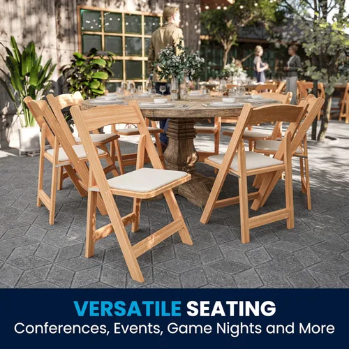 Vista 117 de HERCULES™ silla plegable de madera blanca, con asiento acolchado, Vinilo, Mahogany