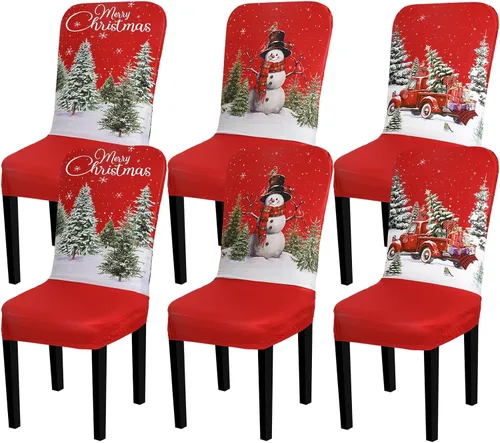 Vista 8 de Preboun Juego de 6 fundas para sillas de invierno extraíbles y lavables, elásticas para comedor, fundas protectoras para silla Parson para Blanco