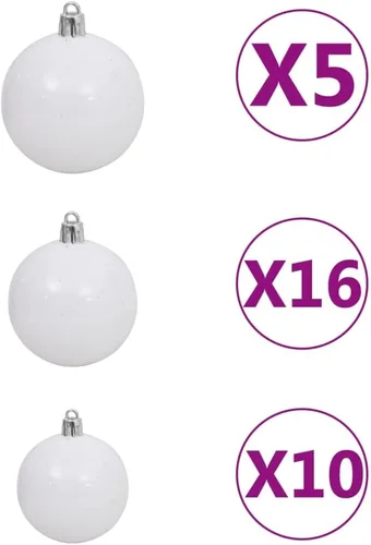 Vista 6 de Árbol de Navidad artificial, árbol de Navidad blanco, árbol de Navidad preiluminado, arbol de Navidad con Luces, con luces LED y juego de bolas