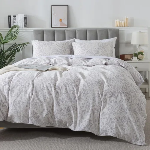 Vista 67 de HoneiLife Juego de funda de edredón floral 100% algodón, 3 piezas, suave, ropa de cama botánica con cierre de cremallera y lazos en las esquinas