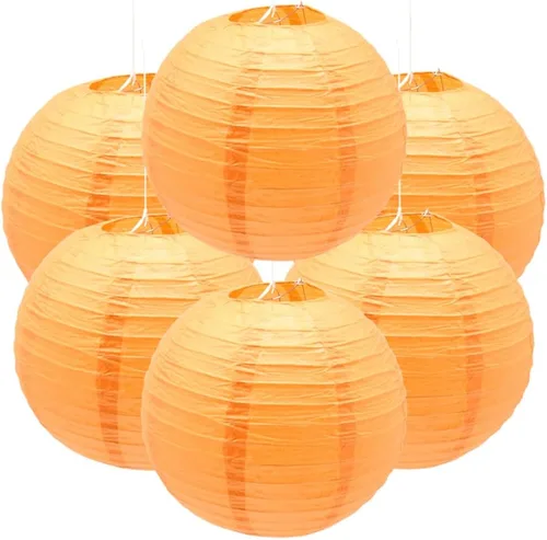 Vista 7 de 6 linternas de papel decorativas redondas colgantes