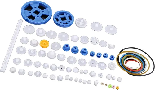 Vista 6 de Juego de 80 piezas de engranajes de plástico, polea, corona, engranaje, kit de gusano, robot, motor de automóvil, juguete de piezas de bricolaje