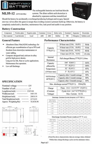 Vista 7 de Mighty Max Battery Batería SLA de 12V 55Ah Sustituye a Peg Perego Magica HP0260 Ride-On Toy