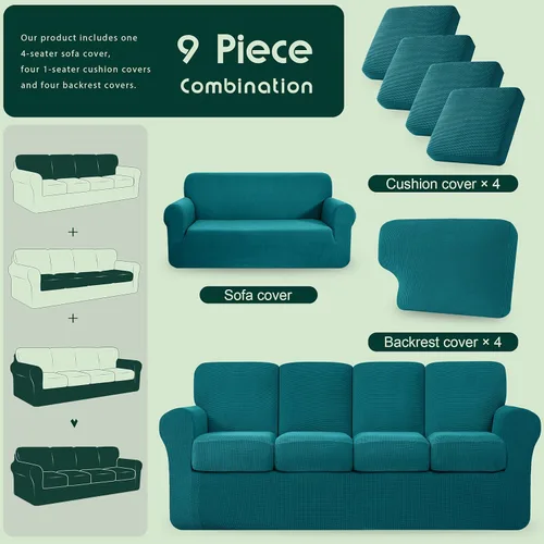 Vista 186 de CHUN YI Fundas para sofá de 7 piezas, lavables, fundas elásticas para sofá de 3 cojines con respaldo y fundas de cojín separados, protector