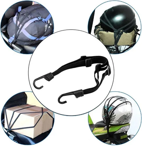 Vista 6 de Paquete de 2 correas elásticas para casco de motocicleta de 23.6 pulgadas con 2 ganchos, correa elástica de malla retráctil para casco y equipaje
