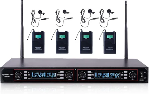 Vista 8 de Sound Town Sistema de micrófono inalámbrico UHF ajustable de 200 canales con receptor de metal, 4 micrófonos de mano y escaneo automático