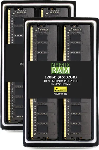 NEMIX RAM Kit de memoria UDIMM de escritorio UDIMM de 128 GB (4 x 32 GB) DDR4 3200 MHz PC4-25600 2Rx8 1.2V CL22 288-PIN sin ECC sin búfer