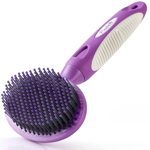 Vista 10 de Cepillo de cerdas redondas para mascotas para perros y gatos, cepillo suave para perros para aseo de pelo corto o largo, herramienta suave