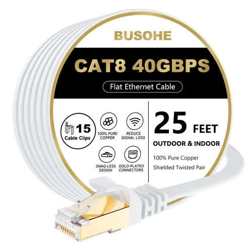Vista 11 de BUSOHE Cable Ethernet Cat 8 de 35 pies, cable plano Cat8 de alta velocidad de 40 Gbps, 2000 MHz, cable de conexión de área local con conector RJ45