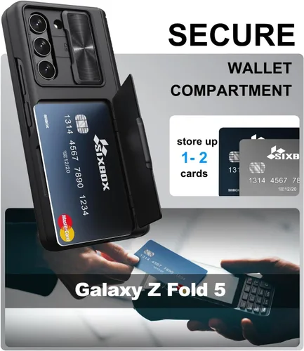 Vista 2 de Funda para Samsung Galaxy Z Fold 5 con tarjetero y cubierta para cámara deslizante, protector de pantalla integrado y protección de bisagra, funda