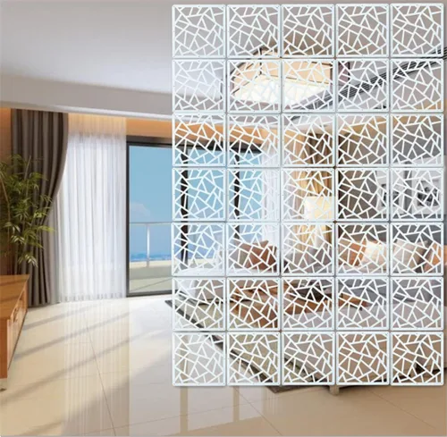 Vista 3 de Divisor blanco para colgar habitaciones, 12 piezas de paneles de madera y plástico para bricolaje, divisores de pared para decoración de habitación