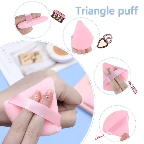 Vista 2 de 6 piezas de esponja triangular de terciopelo lavable, esponja, polvo facial, cosméticos, algodón suave, herramientas de soplo de maquillaje facial