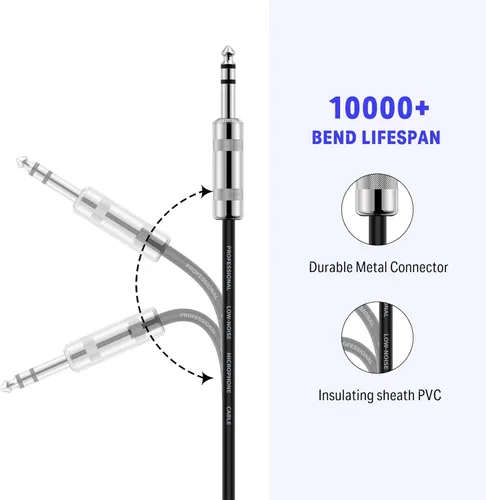 Vista 6 de Donner Cable TRS de 6 pies, cable de conexión estéreo equilibrado, resistente, sin zumbido de 1/4 pulgadas, ángulo recto macho a cable recto TRS