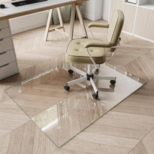 Koonmi Tapete para silla de vidrio templado de 30 x 48 pulgadas, tapete para silla de oficina de vidrio con bordes redondeados y pulidos, ideal para