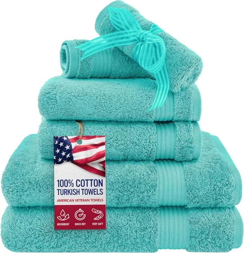 Vista 71 de Juego de toallas American Veteran Towel, de lujo, 6 piezas de algodón 100 % turco para máxima suavidad y absorción, para hotel y spa