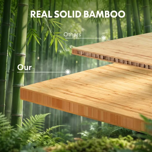 Vista 4 de FLEXISPOT Escritorio de pie de bambú sólido, escritorio de bambú real de 48 x 24 pulgadas con grano natural, estación de trabajo duradera