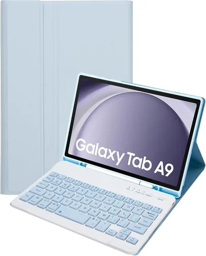 Vista 8 de Funda de teclado para Samsung Galaxy Tab A9 de 8.7 pulgadas 2023, teclado desmontable con soporte para lápiz, funda protectora para tablet Tab A9