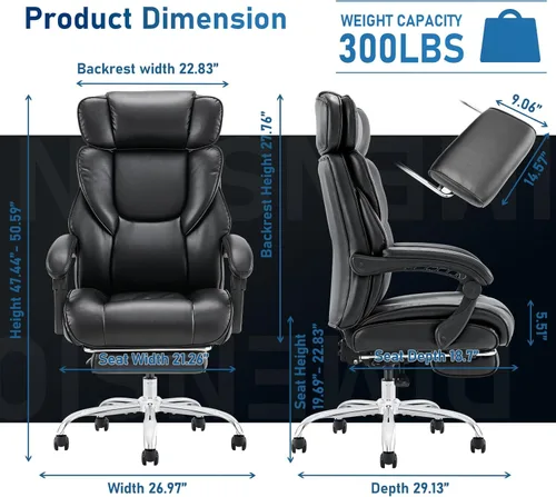 Vista 2 de Silla de oficina con reposapiés, silla ergonómica para computadora con almohada de apoyo lumbar extra, silla de escritorio ejecutiva de respaldo