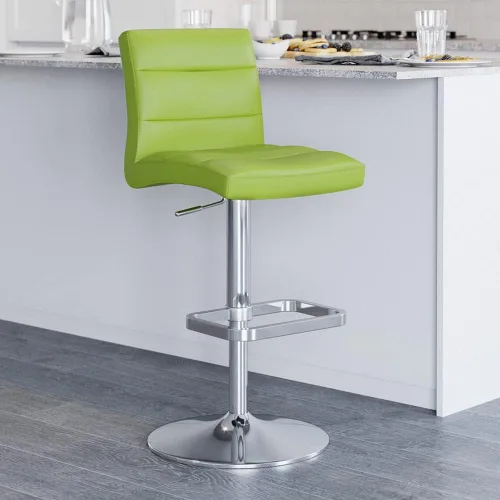 Vista 104 de ZURI Taburete de bar moderno de altura ajustable marrón exuberante con base plana redonda cepillada