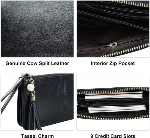 Vista 5 de Befen - Bolso clutch de mano de cuero con correa para teléfono celular organizador de tarjetas