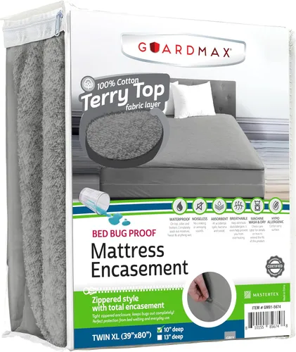 Vista 63 de Guardmax Funda de colchón individual con cremallera, protector de colchón 100% impermeable, suave y absorbente de algodón de rizo superior