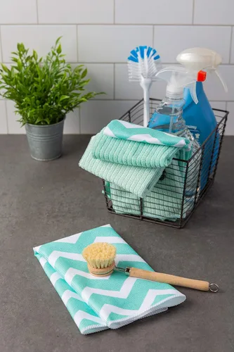 Vista 7 de DII - Juego de paños de cocina multiusos de microfibra, Aqua Chevron