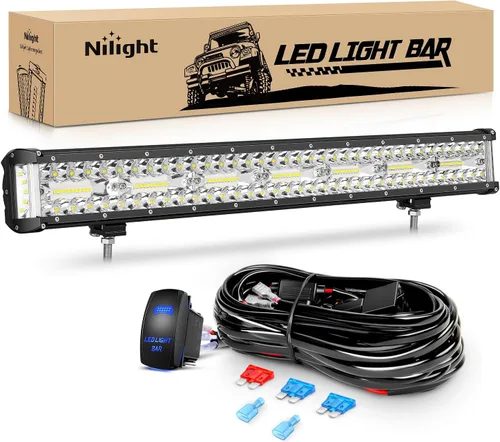 Nilight Barra de luz LED de disparo lateral de 20 pulgadas, triple fila, luces combinadas de inundación, iluminación de trabajo con interruptor
