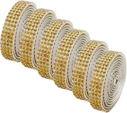 Vista 22 de 6 rollos de cinta autoadhesiva con diamantes de imitación de diamantes de imitación, rollo de cinta adhesiva con tiras de diamantes de imitación