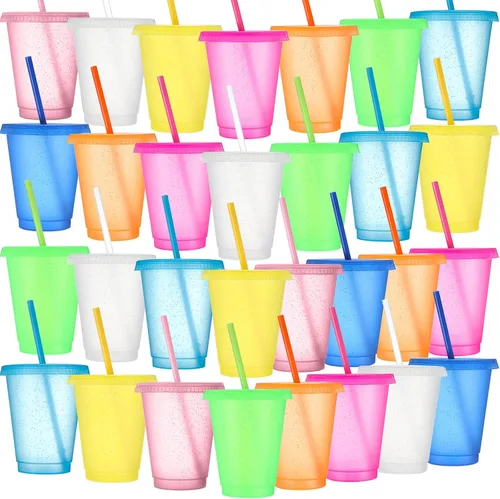 Vista 17 de Sieral Paquete de 60 vasos con tapas y pajillas, vasos para niños con pajilla, botella de agua reutilizable, taza de viaje para café helado, vasos