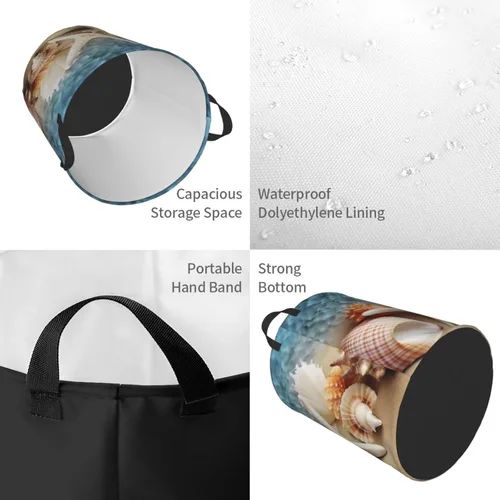 Vista 4 de Starfish Coral and Seashell print Circular Hamper Waterproof Storage Bin Organizer Basket Laundry Hamper With Handles For Clothes Toys Small