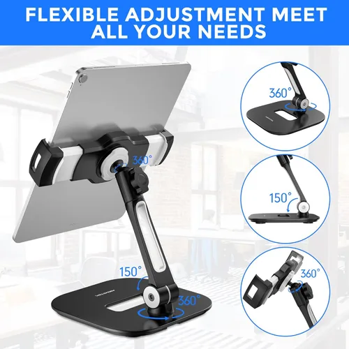 Vista 5 de AboveTEK Soporte para tableta, elegante soporte de aluminio para iPad, soporte plegable giratorio de 360° para tabletas/teléfonos inteligentes de 4