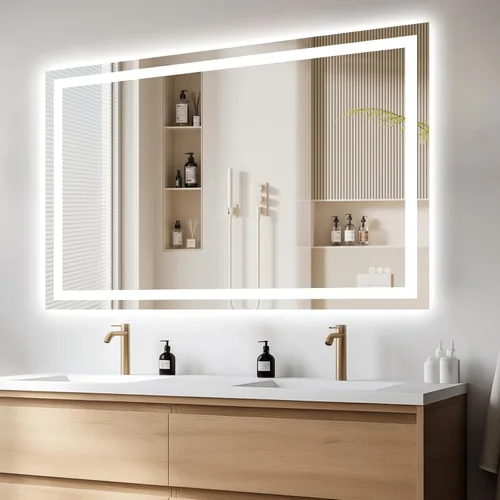 Vista 10 de Hivone - Espejo de baño LED de 24x30 pulgadas con luces, función antivaho, regulable, retroiluminado + iluminación frontal, espejo de tocador