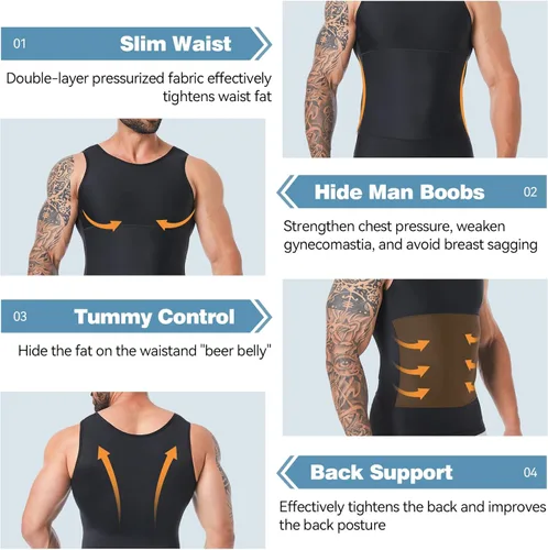 Vista 2 de Body Shaper, chaleco de compresión para adelgazar, control de abdomen, para ocultar el pecho, ginecomastia